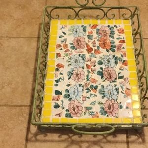 🌻 MOSAIC VINTAGE CHARMING OOAK  w/Handles  CHEERFUL YELLOW & PINK